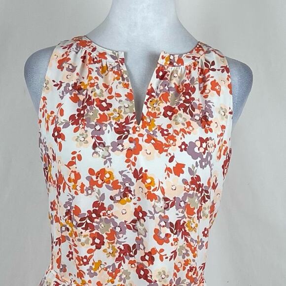 LOFT Orange Cream Lilac Floral Print Cottage Feminine Dress NWOT Size SP - Picture 3 of 14